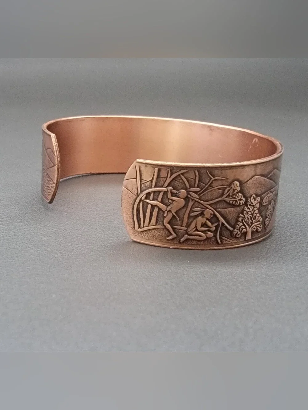 Vintage Solid Copper Mohawk Trail Scenic Cuff Bracelet Native American Mountain